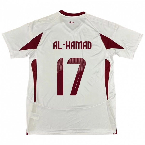 גברים קטאר Jassem Al-Hamad #17 לָבָן הרחק ג'רזי 24-26 חולצה קצרה