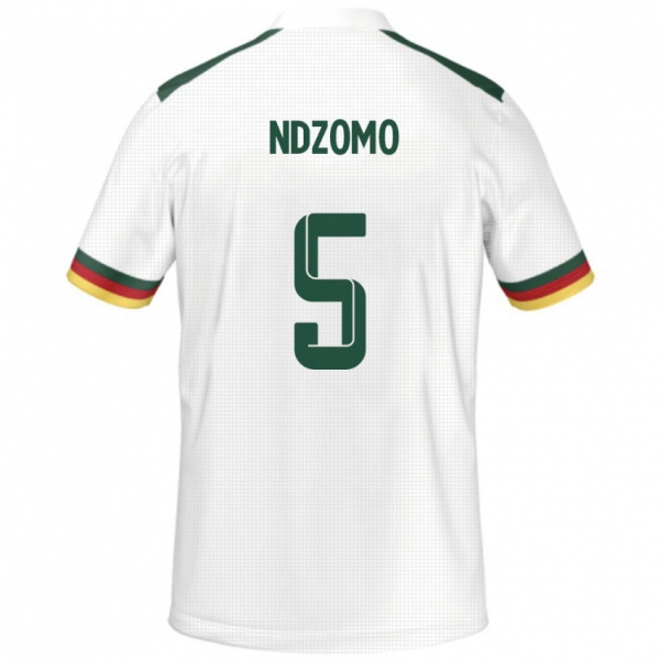 גברים קמרון Barnabe Ndzomo #5 לָבָן הרחק ג'רזי 24-26 חולצה קצרה
