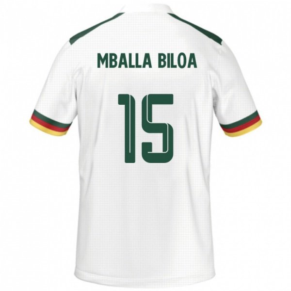גברים קמרון Jules Victor Mballa Biloa #15 לָבָן הרחק ג'רזי 24-26 חולצה קצרה