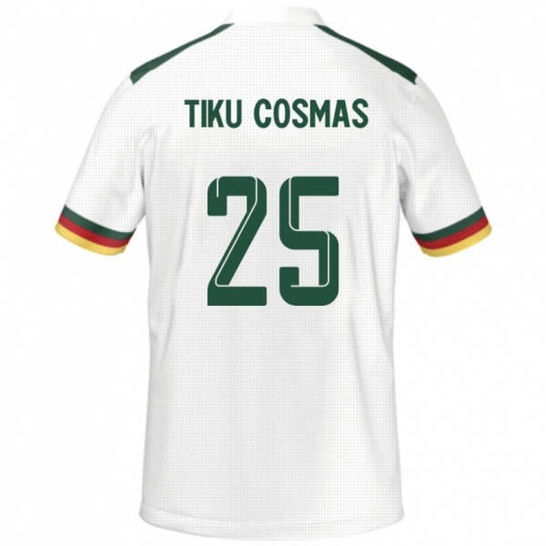 גברים קמרון Ayuck Tiku Cosmas #25 לָבָן הרחק ג'רזי 24-26 חולצה קצרה