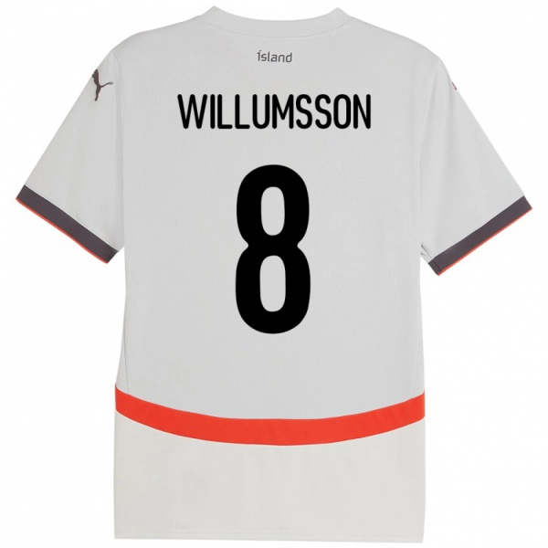 גברים אִיסלַנד Brynjólfur Andersen Willumsson #8 לָבָן הרחק ג'רזי 24-26 חולצה קצרה