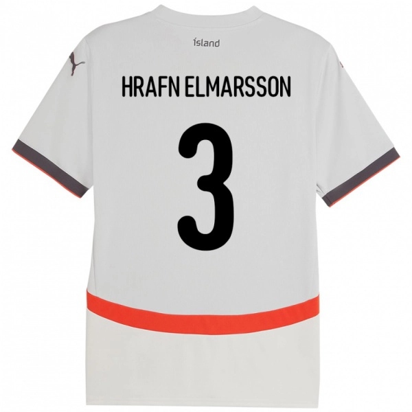 גברים אִיסלַנד Leó Hrafn Elmarsson #3 לָבָן הרחק ג'רזי 24-26 חולצה קצרה