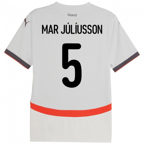 גברים אִיסלַנד Júlíus Mar Júlíusson #5 לָבָן הרחק ג'רזי 24-26 חולצה קצרה
