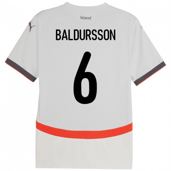 גברים אִיסלַנד Breki Baldursson #6 לָבָן הרחק ג'רזי 24-26 חולצה קצרה