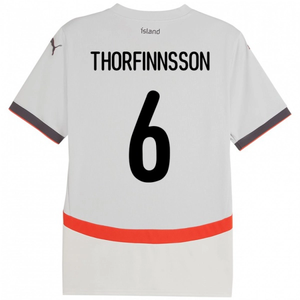 גברים אִיסלַנד Mikael Máni Thorfinnsson #6 לָבָן הרחק ג'רזי 24-26 חולצה קצרה
