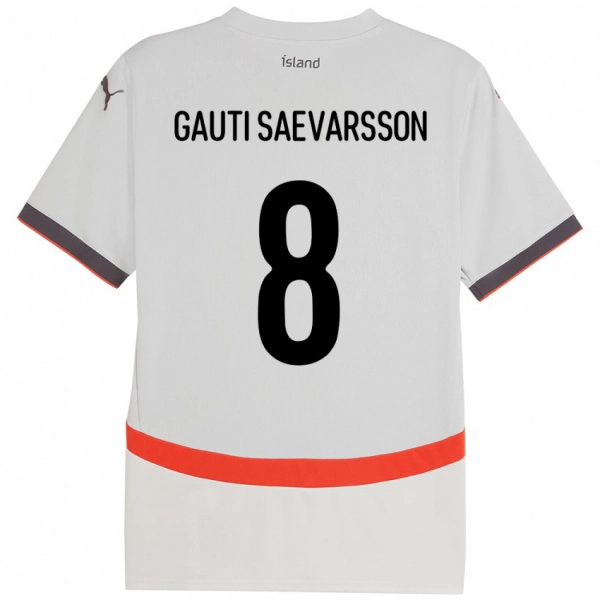 גברים אִיסלַנד Gudmar Gauti Saevarsson #8 לָבָן הרחק ג'רזי 24-26 חולצה קצרה