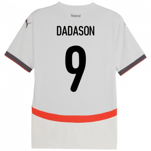 גברים אִיסלַנד Viktor Dadason #9 לָבָן הרחק ג'רזי 24-26 חולצה קצרה