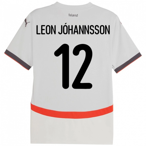גברים אִיסלַנד Marten Leon Jóhannsson #12 לָבָן הרחק ג'רזי 24-26 חולצה קצרה