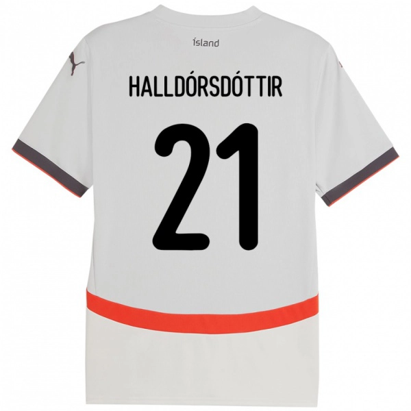 גברים אִיסלַנד Hafrún Rakel Halldórsdóttir #21 לָבָן הרחק ג'רזי 24-26 חולצה קצרה