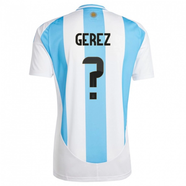 נשים ארגנטינה Mariano Gerez #0 לבן כחול ג'רזי ביתית 24-26 חולצה קצרה