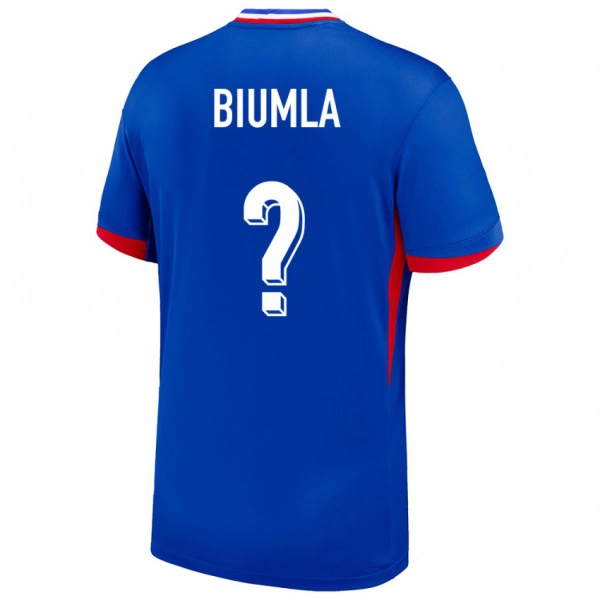נשים צרפת Emmanuel Biumla #0 כְּחוֹל ג'רזי ביתית 24-26 חולצה קצרה