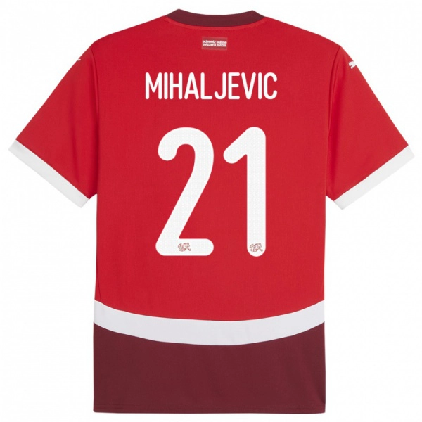 נשים שווייץ Mark Mihaljevic #21 אָדוֹם ג'רזי ביתית 24-26 חולצה קצרה