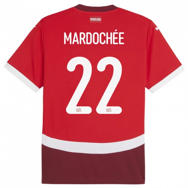 נשים שווייץ Miguel Mardochée #22 אָדוֹם ג'רזי ביתית 24-26 חולצה קצרה