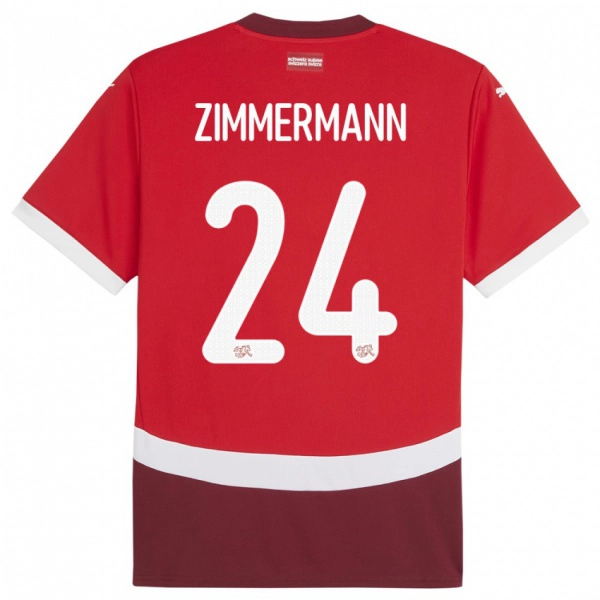נשים שווייץ Mio Zimmermann #24 אָדוֹם ג'רזי ביתית 24-26 חולצה קצרה