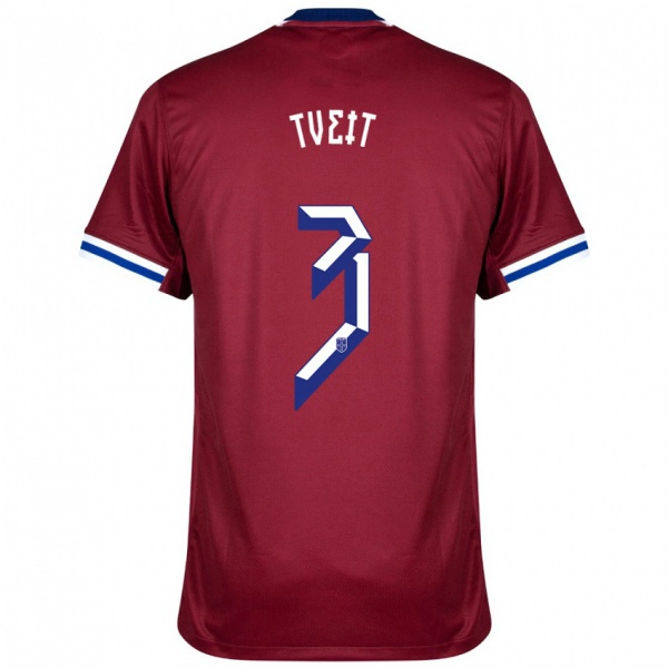 נשים נורבגיה Aksel Tveit #3 אדום כחול לבן ג'רזי ביתית 24-26 חולצה קצרה