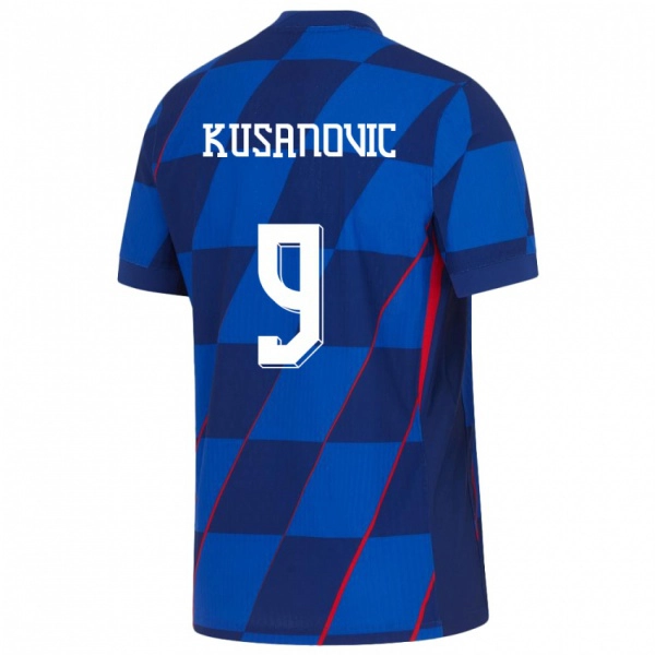 נשים קרואטיה Tino Kusanovic #9 כְּחוֹל הרחק ג'רזי 24-26 חולצה קצרה