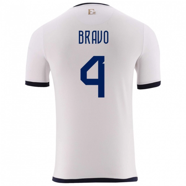 נשים אקוודור Jhon Bravo #4 לבן הרחק ג'רזי 24-26 חולצה קצרה