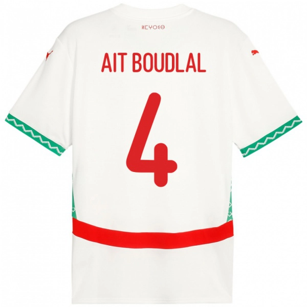 נשים מָרוֹקוֹ Abdelhamid Ait Boudlal #4 לָבָן הרחק ג'רזי 24-26 חולצה קצרה