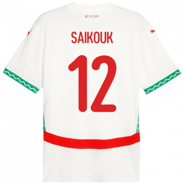 נשים מָרוֹקוֹ Walid Saikouk #12 לָבָן הרחק ג'רזי 24-26 חולצה קצרה