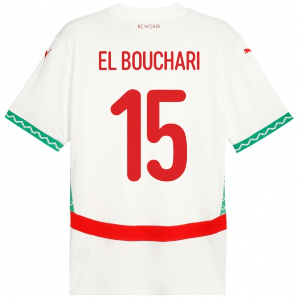 נשים מָרוֹקוֹ Bilal El Bouchari #15 לָבָן הרחק ג'רזי 24-26 חולצה קצרה
