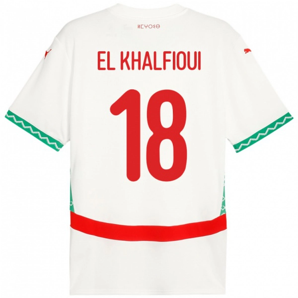 נשים מָרוֹקוֹ Zakari El Khalfioui #18 לָבָן הרחק ג'רזי 24-26 חולצה קצרה
