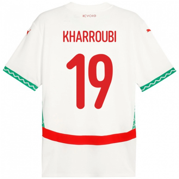 נשים מָרוֹקוֹ Amine Kharroubi #19 לָבָן הרחק ג'רזי 24-26 חולצה קצרה