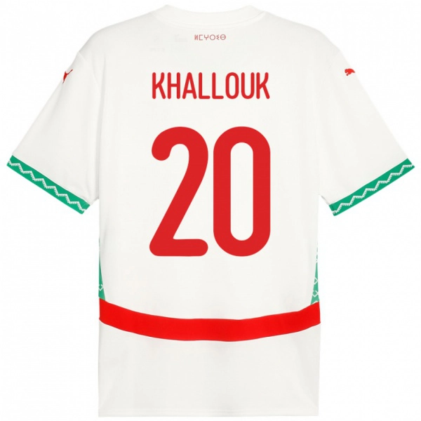נשים מָרוֹקוֹ Bachir Khallouk #20 לָבָן הרחק ג'רזי 24-26 חולצה קצרה