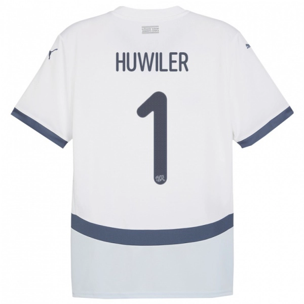 נשים שווייץ Lionel Huwiler #1 לבן הרחק ג'רזי 24-26 חולצה קצרה