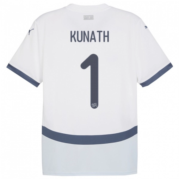 נשים שווייץ Lucas Kunath #1 לבן הרחק ג'רזי 24-26 חולצה קצרה
