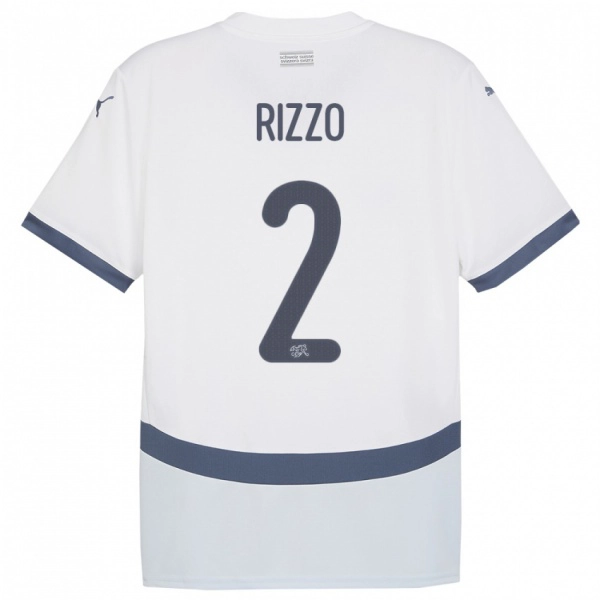 נשים שווייץ Mattia Rizzo #2 לבן הרחק ג'רזי 24-26 חולצה קצרה