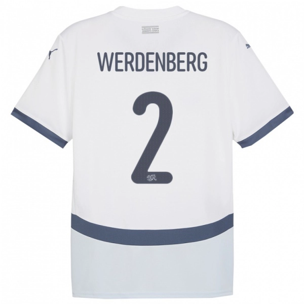 נשים שווייץ Julien Werdenberg #2 לבן הרחק ג'רזי 24-26 חולצה קצרה