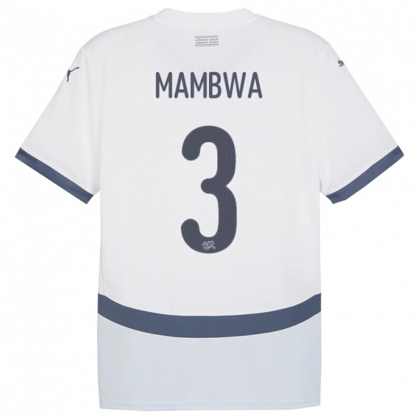 נשים שווייץ Olivier Mambwa #3 לבן הרחק ג'רזי 24-26 חולצה קצרה
