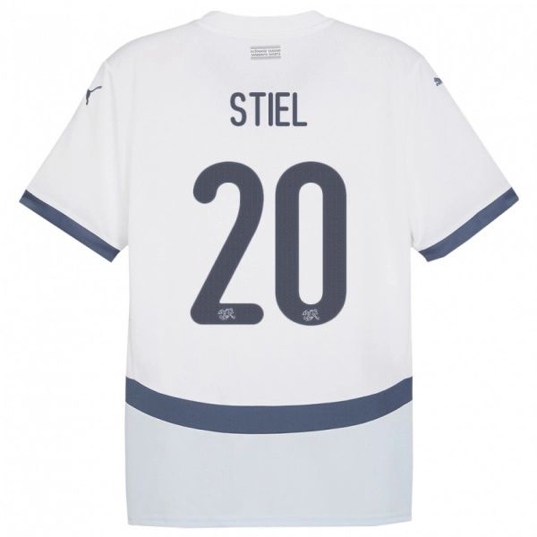 נשים שווייץ Jill Stiel #20 לבן הרחק ג'רזי 24-26 חולצה קצרה