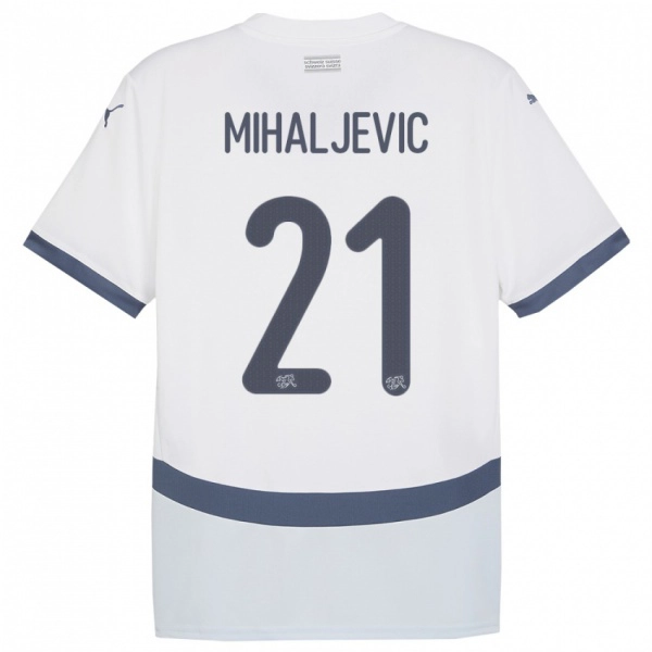 נשים שווייץ Mark Mihaljevic #21 לבן הרחק ג'רזי 24-26 חולצה קצרה
