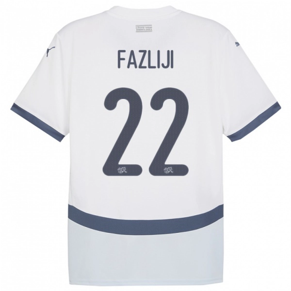 נשים שווייץ Anid Fazliji #22 לבן הרחק ג'רזי 24-26 חולצה קצרה