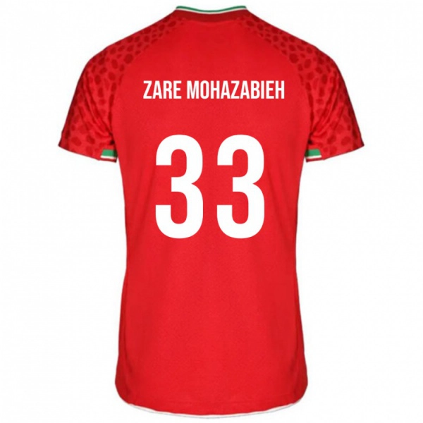 נשים איראן Mehdi Zare Mohazabieh #33 אָדוֹם הרחק ג'רזי 24-26 חולצה קצרה