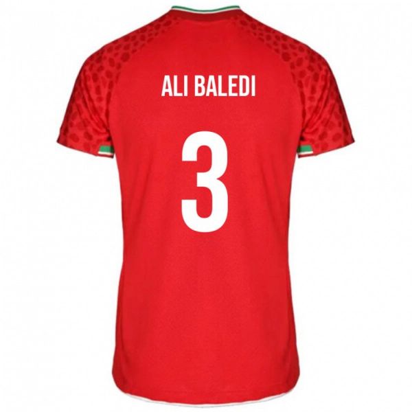 נשים איראן Morteza Ali Baledi #3 אָדוֹם הרחק ג'רזי 24-26 חולצה קצרה