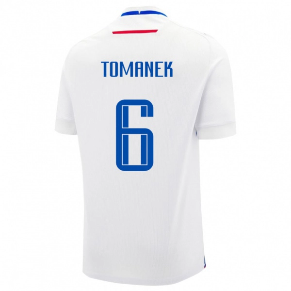 נשים סלובקיה Robert Tomanek #6 לָבָן הרחק ג'רזי 24-26 חולצה קצרה