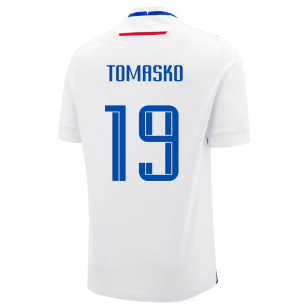 נשים סלובקיה Matus Tomasko #19 לָבָן הרחק ג'רזי 24-26 חולצה קצרה