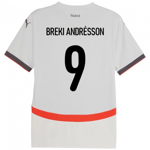 נשים אִיסלַנד Benoný Breki Andrésson #9 לָבָן הרחק ג'רזי 24-26 חולצה קצרה