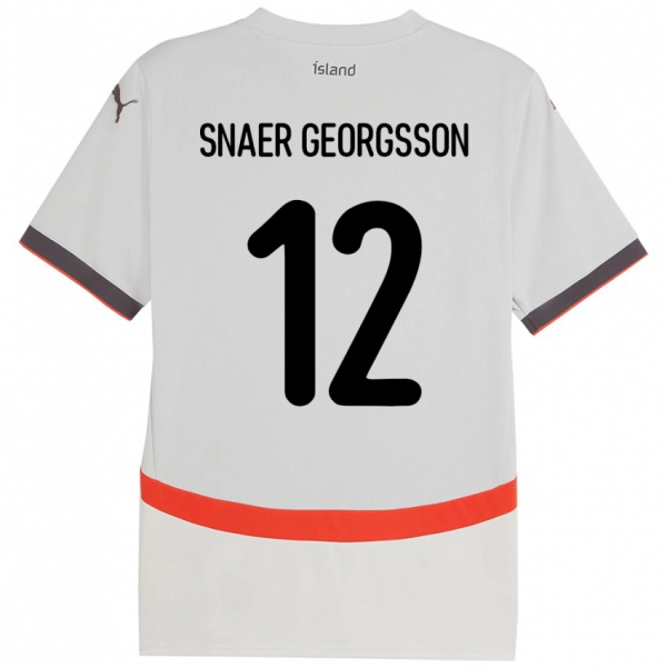 נשים אִיסלַנד Halldór Snaer Georgsson #12 לָבָן הרחק ג'רזי 24-26 חולצה קצרה