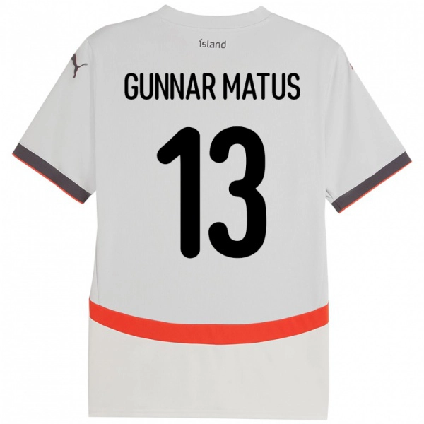נשים אִיסלַנד Aron Gunnar Matus #13 לָבָן הרחק ג'רזי 24-26 חולצה קצרה