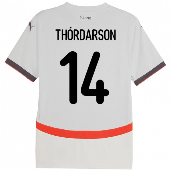 נשים אִיסלַנד Ódinn Sturla Thórdarson #14 לָבָן הרחק ג'רזי 24-26 חולצה קצרה