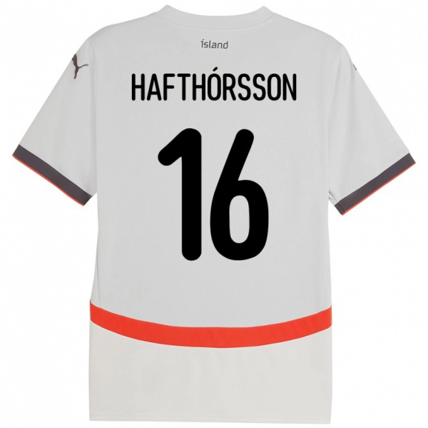 נשים אִיסלַנד Gestur Alexander Hafthórsson #16 לָבָן הרחק ג'רזי 24-26 חולצה קצרה