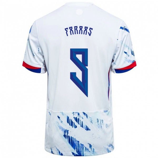 נשים נורבגיה Benjamin Faraas #9 לבן כחול הרחק ג'רזי 24-26 חולצה קצרה