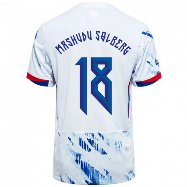 נשים נורבגיה Mathias Mashudu Solberg #18 לבן כחול הרחק ג'רזי 24-26 חולצה קצרה