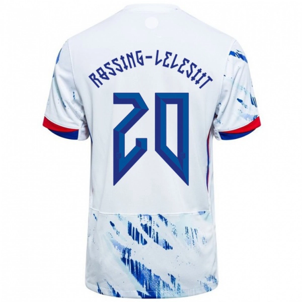 נשים נורבגיה Alexander Røssing-Lelesiit #20 לבן כחול הרחק ג'רזי 24-26 חולצה קצרה