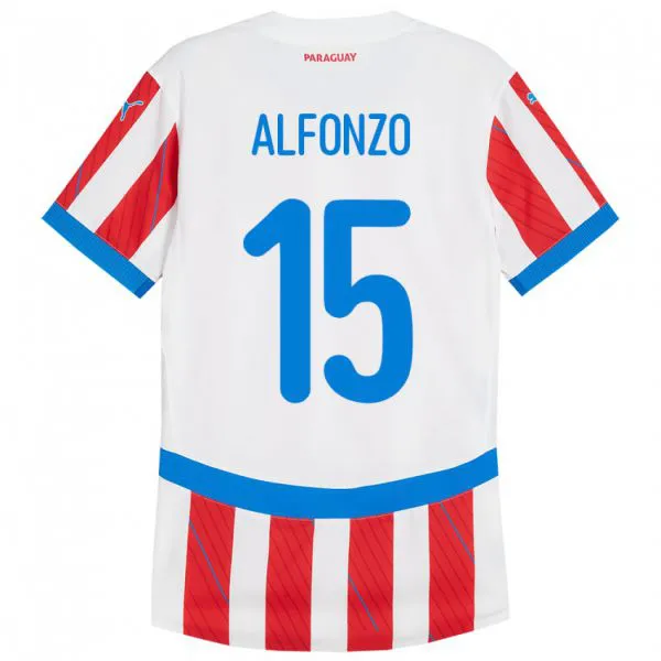 ילדים פרגוואי Axel Alfonzo #15 לבן אדום ג'רזי ביתית 24-26 חולצה קצרה