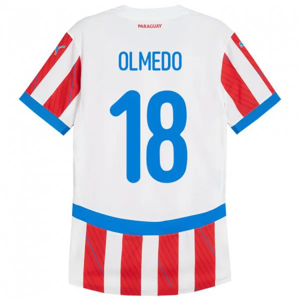 ילדים פרגוואי Cesar Olmedo #18 לבן אדום ג'רזי ביתית 24-26 חולצה קצרה