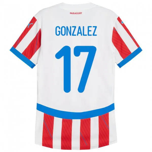 ילדים פרגוואי Lourdes González #17 לבן אדום ג'רזי ביתית 24-26 חולצה קצרה